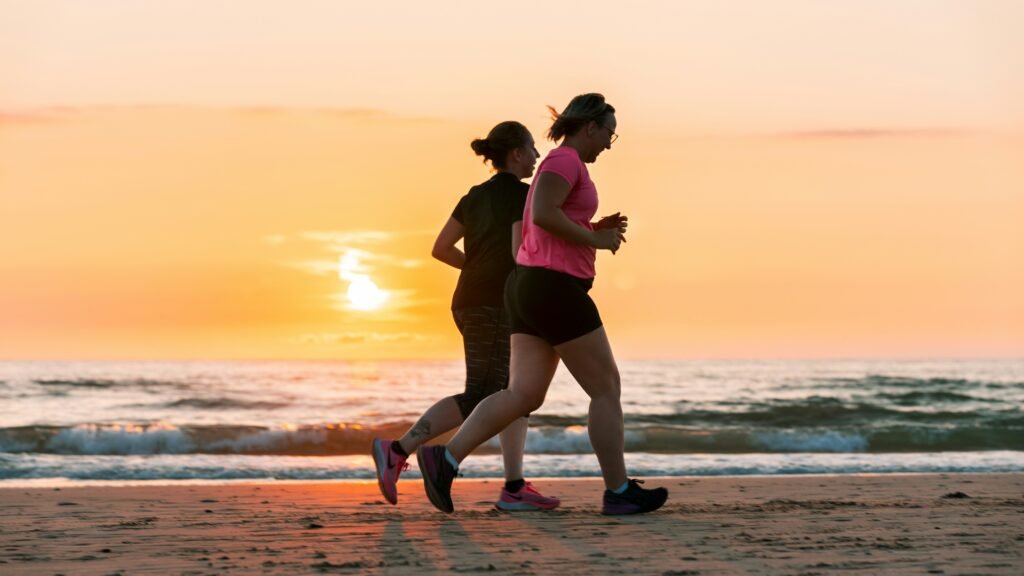 Course à pied, femmes, océan